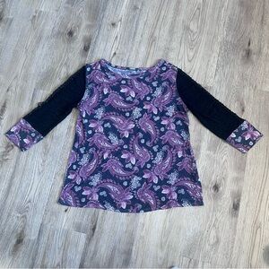 Cato paisley relaxed fit lightweight thermal with knit braided 3/4 sleeve size M